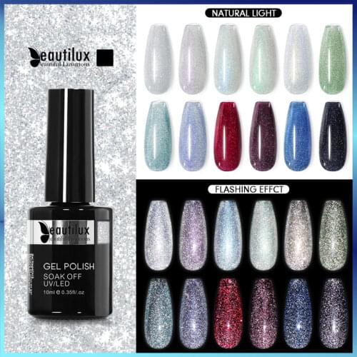 Beautilux Reflective Gel Polish UV LED Bling Glitter Diamond Semi Permanent Nails Art Gels Varnish Lacquer DIY Manicure 10ml