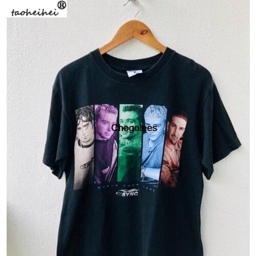 Vintage Original NSYNC Worl Tour Promo T Shirt Justin Timberlake Boy Band Era M Navy Blue