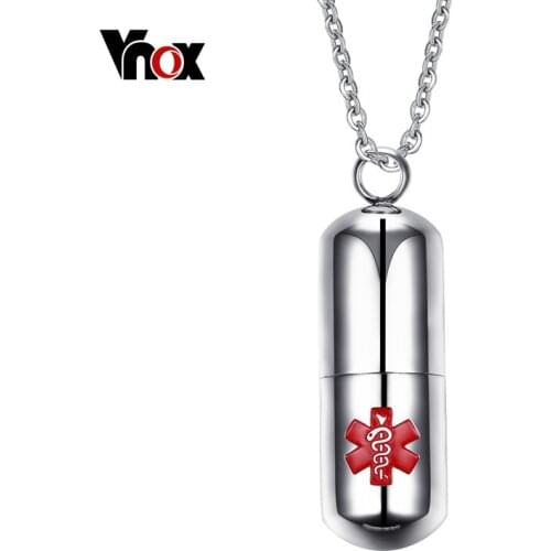 Vnox Stainless Steel Pill Shape Container Holder Openable Bottle Medical Necklaces & Pendants Accept Engraving