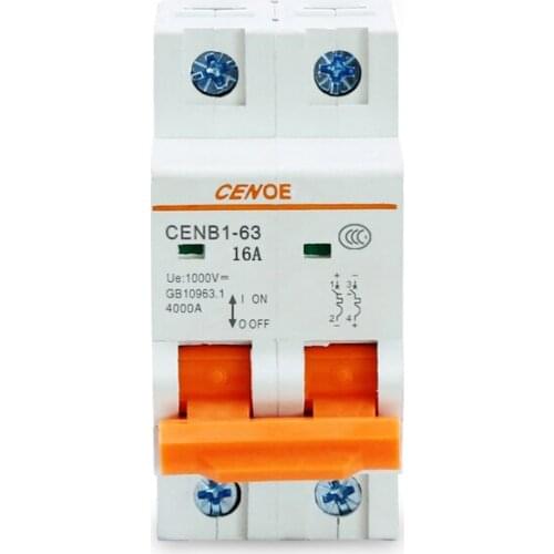 Good quality reputation 2P 1000V 16A DC breaker mcb solar breaker 16a circuit breaker with short circuit and overload protection