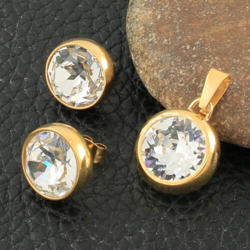 Gold Color Fashion Stainless Steel Round Jewelry Pendant Earrings Sets For Women Bijoux En Acier Inoxydable Femme SBJZEUBH