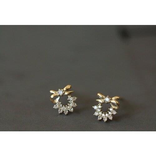 VENTFILLE 925 Sterling Silver Creative Pavé Crystal Bow Stud Earrings Women Compact Temperament Wedding Party Jewelry