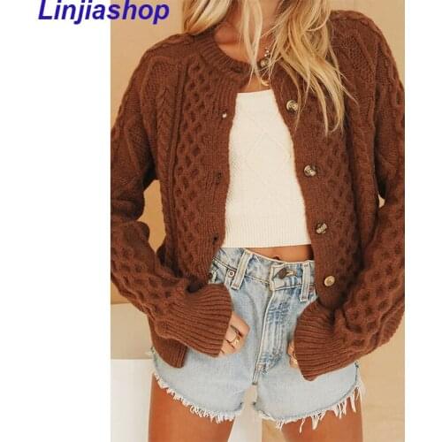 2021 Women Knitted Casual Cardigan Ladies Open Front Sleeve Sweater Coat Outwear Solid White Long Sleeve Button Knited Coat