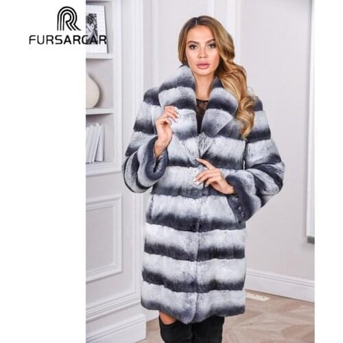 FURSARCAR 2020 Beautiful Chinchilla Luxury Rex Rabbit Warm Coat New Style Long Fur Jacket Fashion Winter Natural Fur Coat Women