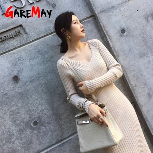 Autumn winter black Sweater Skinny knitted long dress women long sleeve Sexy V-neck Slim bodycon elegant dresses vestidos Party