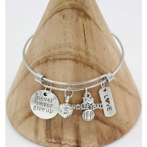 10PCS Volleyball Bracelet Stainless Steel Bangle Zinc Alloy Volleyball Charms Bracelets For Women Ladies Pulsera