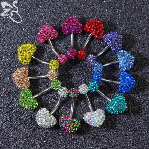 2017 Mixed Colors Heart Crystal Belly Navel Button Rings Piercings Stainless Steel Ombligo Belly Navel Piercing Women Jewelry