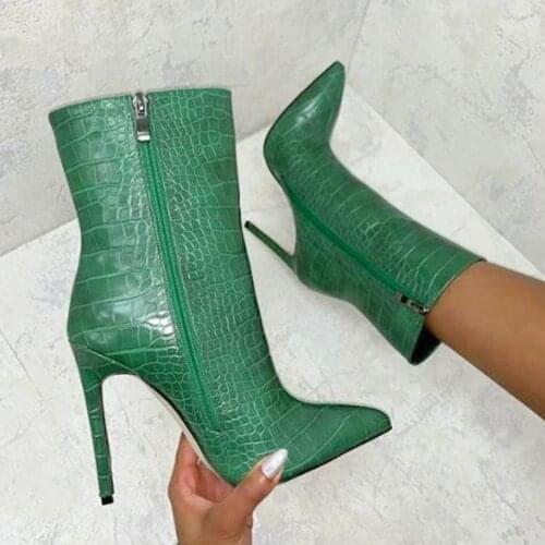 2020 Winter Boots For Woman Leather Ankle Boot Womens High Heel Shoes Lady Snow Bottine Party High Heels Shoe Women 11CM