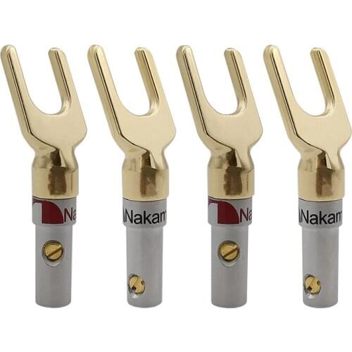 4Pcs Gold Plated Y/U Type Speaker Banana Plug Wire Connectors Screw Lock Solderless Fork Banana Plugs Audio Adapter Terminals
