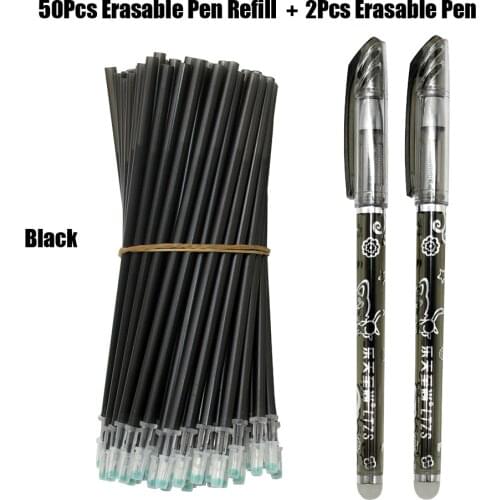 52Pcs/set Blue Black Ink Erasable Pen Refills Rods 0.5mm Magic Erasable Gel Pen Washable Handle Office School Writing Stationery