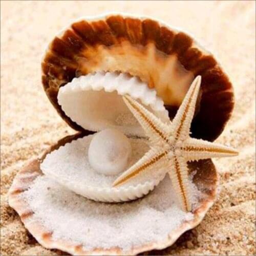 5D Diy Diamond Embroidery Sea Beach Shell Starfish Conch Scenery Diamond Painting Round 3D Diamond Mosaic Home Decor Picture