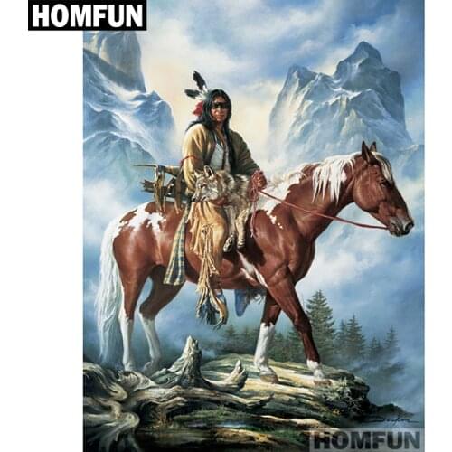 HOMFUN Full Square/Round Drill 5D DIY Diamond Painting "Indians & horses" Embroidery Cross Stitch 5D Home Decor Gift A01751