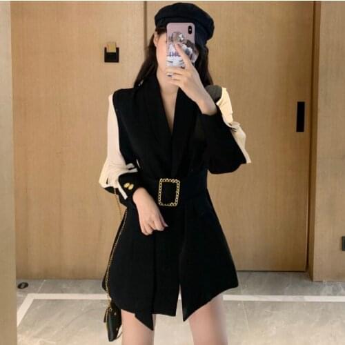 Waistband Party Autumn Winter Womens Blazers Sashes Jackets Notched Outerwear England Style Solid Cardigan Tops Street Wear