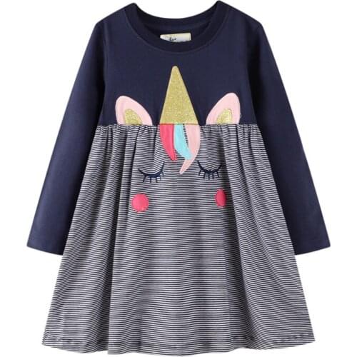 Girls Unicorn Costume Cartoon Cotton Long Sleeve Lovely Dresses Autumn Winter for Baby Girl Party Dress 2-7Years