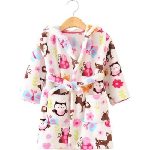 Baby Kids Robes Flannel Child Boys Girls Robes Lovely Animal Hooded Bath Robes Winter Warm Baby Boy Bathrobe Child Clothing