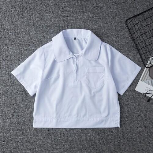 JK Uniform Side Zipper Circular White Square Collar Short Sleeve Japanese Students Uniforms Shirt Ladies Short Tops For Girls
