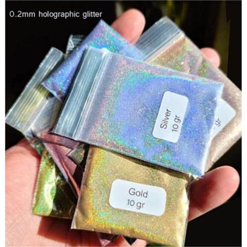 10g Ultra-Fine Holographic Glitter Laser Powder 0.2(1/128)Hex Holographic Dust Glitter Powder for Decoration GLITTER Nail Dust