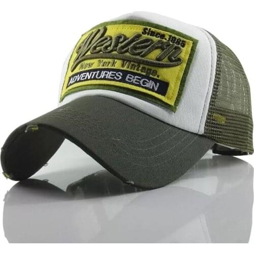 Hot sale letter Western washed cotton mesh baseball cap men and women outdoor sport casual travel breathable shade snapback hat