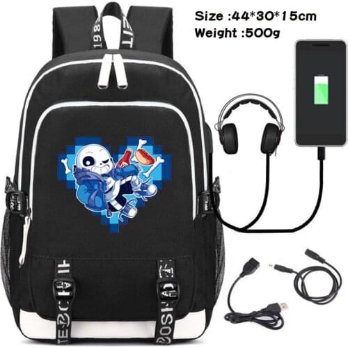 Game Undertale Sans Backpack USB Charge Rucksack Laptop Travel Knapsack Students School Bag