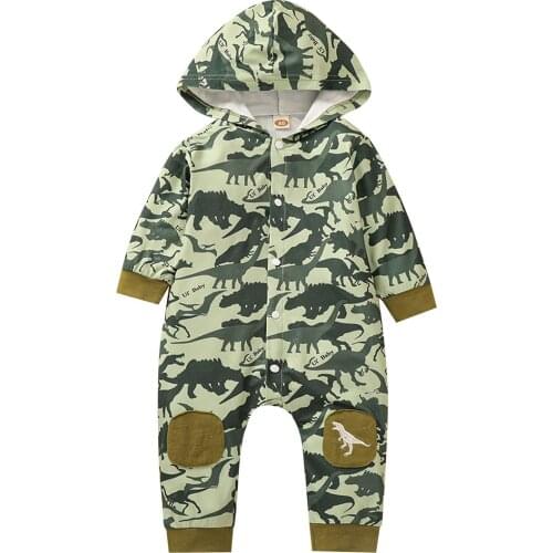 Baby Jumpsuit Childrens Clothing Baby Boy Dinosaur Jumpsuit Autumn Romper Camouflage Casual Clothes For Girl Kids Hoodie Set