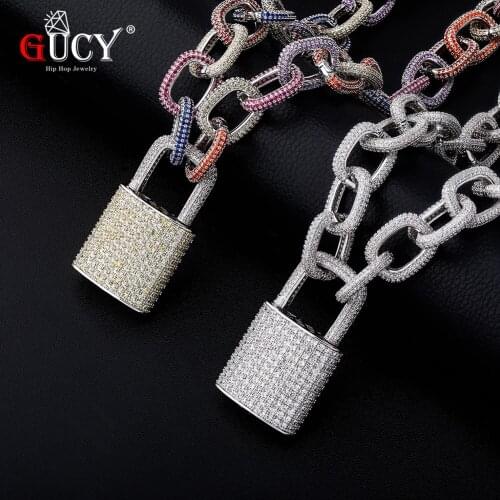GUCY Lock Pendant With Miami Iced Out Chains Micro Pave Cubic Zirconia Necklace Hip Hop Luxury Copper Jewelry