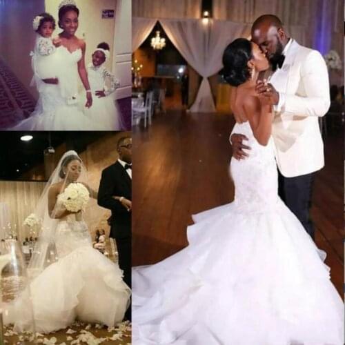 Sweetheart Mermaid Wedding Dresses African Beads Sequins Tiered Low Back Wedding Dress Custom Made Bridal Gowns Saudi Arabic