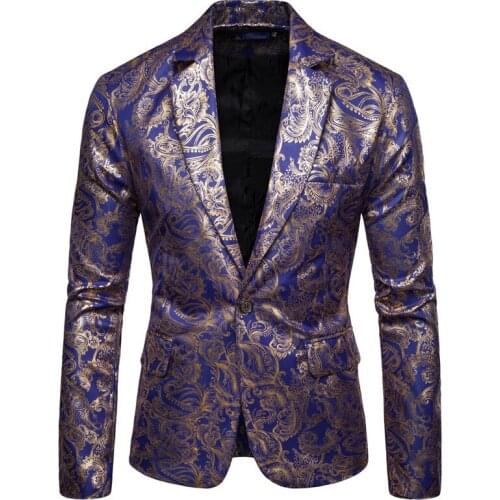 Fashion Glossy Gold Stamping Sequins Blazer Masculino Slim Fit Men Suit Jacket Stage Singer Performance Costume Shiny Blazers