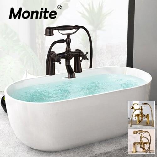 Monite Bathtub Telephone DECK Mounted Double Handles polished ORB Bathub+Handshower Shower Bathroom Basin Sink Faucet Mixer Tap