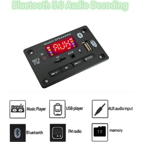 MP3 Player Decoder Hands-free Board 5V 12V Bluetooth 5.0 Car FM Radio Module Support FM TF USB AUX Recorders