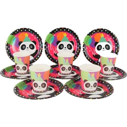 40pcs Cartoon Panda Theme 7inch Plate+Cup Disposable Tableware Sets Party Decoration for Kids Birthday Baby Shower