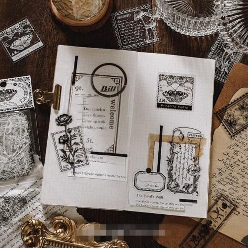 20 Sheets PET Sticker Bag Retro Decoration Stickers Packaging Transparent Hollow Stationery Sticker Day Night Series 4 Models