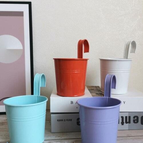 Wall Hanging Pot Bright Color Not Easy to Deform Iron Balcony Planters Metal Bucket for Balcony
