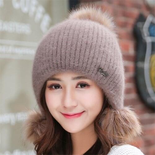 Brand New Noble Rabbit Fur Hats Women Winter Knit Warm Beanies Hat Female Fashion Outdoor Velvet Thick Wool Bonnet Caps
