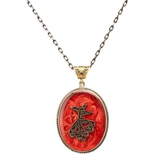 Marbled Whirling Dervish Handmades Authentic Resin Necklace Cevşen (1764-1)