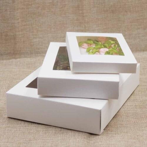 50pcDeluxe white paper gift package& display box with clear pvc window ivory candy box arts&krafts box kraft package window box