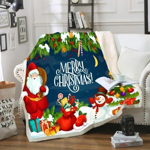 Merry Christmas Flannel Blanket on Bed Sofa Home Textiles Plush Bedspread Cove for Boys Girls New Years Gift /Christmas