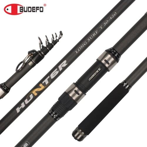 BUDEFO Telescopic SURF Spinning Fishing Rod 3.9/4.2/4.5/5.0/5.3m Carbon Carp Travel Rods Power 80-150g Throwing Surfcasting Pole