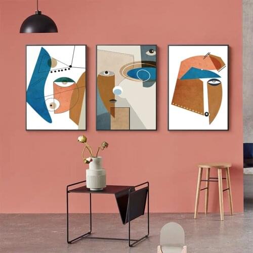 Vintage Geometric Line Abstract Picasso Decorative Paintings Nordic Canvas Wall Art Posters and Prints Living Room Home Decor