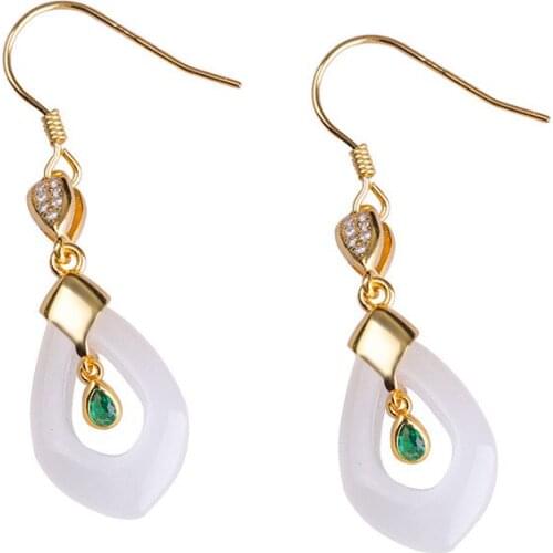 Vintage Elegant Jade Earrings For Lady Original Handmade Real 925 Sterling Silver Earrings For Wedding Engagement 2019