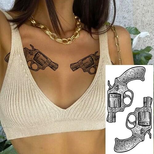 Gun Tattoo Waterproof Temporary Tattoo Stickers Women Sexy Sketch Flower Owl Lion Tiger King Cool Tattoos Flash Fake Tatoo Men