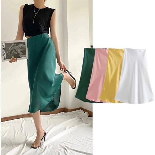 WESAY JESI Za Skirts Womens 2021 Elegant High Waist Skirt Fashion Chic Woman Clothes Multicolor Simple A-Line Skirts Office Lady