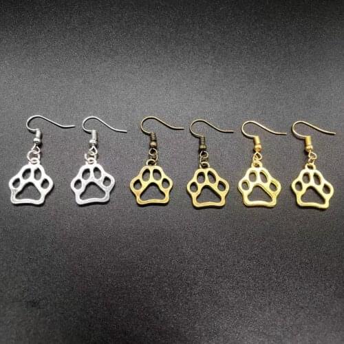 Stainless steel jewelry cut dog paw print earrings female DIY fashion earrings gold dog paw pendant earrings for women