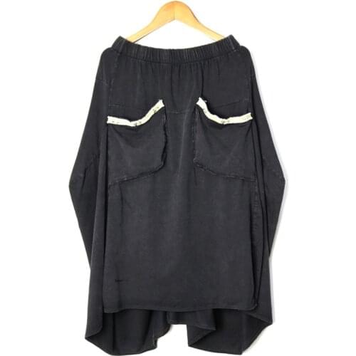 Women 2019 Summer New Korea Fashion Casual Shirt Female Solid Color Pocket Elastic Waisted Mid-calf Loose Skirt