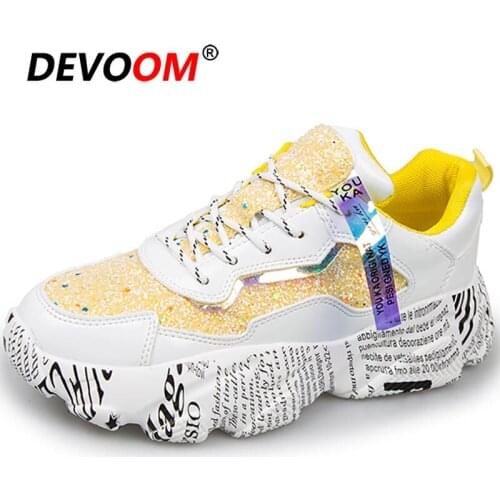 2020 Chunky Sneakers Women New Fashion Platform Shoes Woman Sequined Casual Bling Female Flats Dames Dad Shoes Zapatillas Mujer