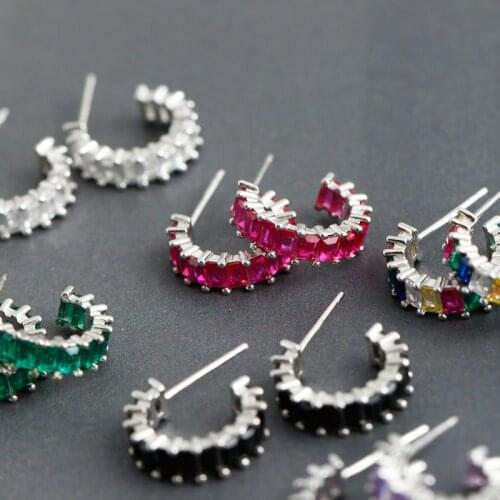 BOAKO 925 Sterling Silver Stud Earrings For Women 2021 Purple Pink Green Zircon Piercing Earring Pendientes Party Gift Brincos