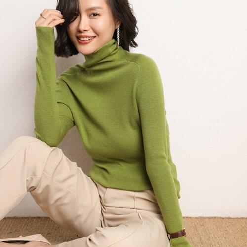 Womens Warm Sweater Knitting Jumper Female Sweater 100% Cashmere Merino Wool Turtleneck Long Sleeve Sweater Autumn Winter
