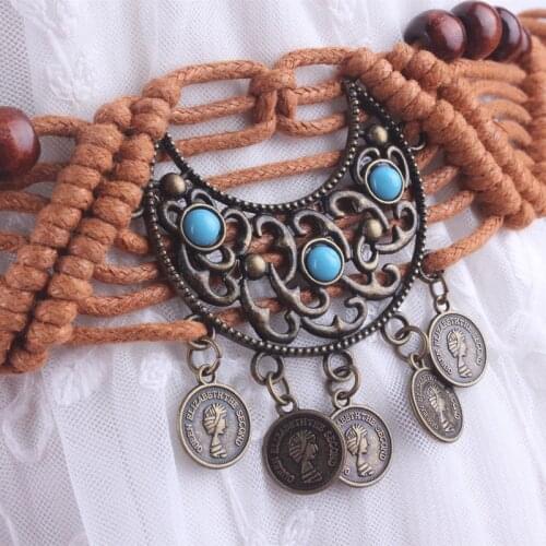 Vintage waist belt women decorated tassel braided Bohemian ribbon with rope for dresses knot female ladies ceinture femme chain