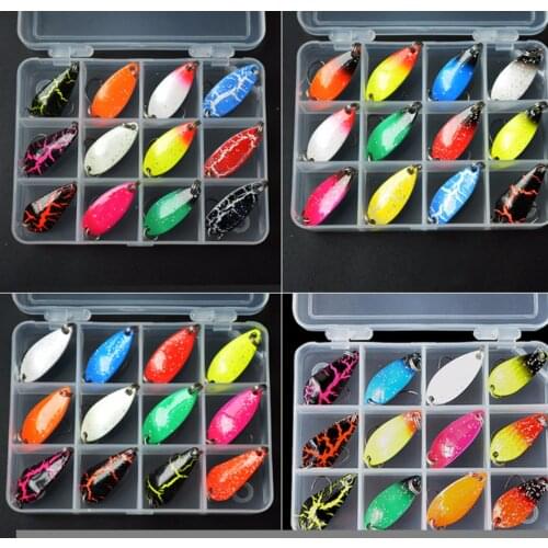 12Pcs/Box Multicolor Fishing Lures Spoon Bait Set Cooper Lure Kit Spoon Sequin Jigging Lures Hard Bait Fishing Tackle