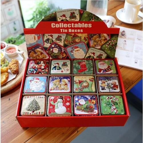 12pc/lot Christmas Gift Tin Box Bear series Tin Gift package HandMade biscuit box mooncake case Christmas Storage box