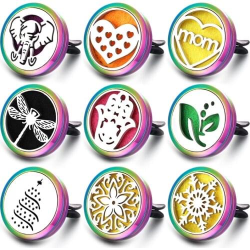 2019 New Colorful Elephant Aromatherapy Car Air Freshener Locket Stainless Steel Perfume Essential Oil Diffuser Car Clip Pendant